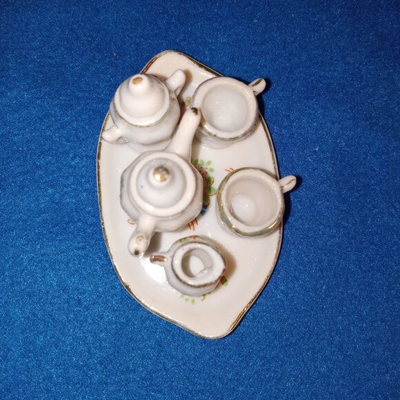 Vintage Handmade Painted Tiny Miniature 8 pcs Porcelain Ceramic Japanese Tea Set - Picture 5 of 17